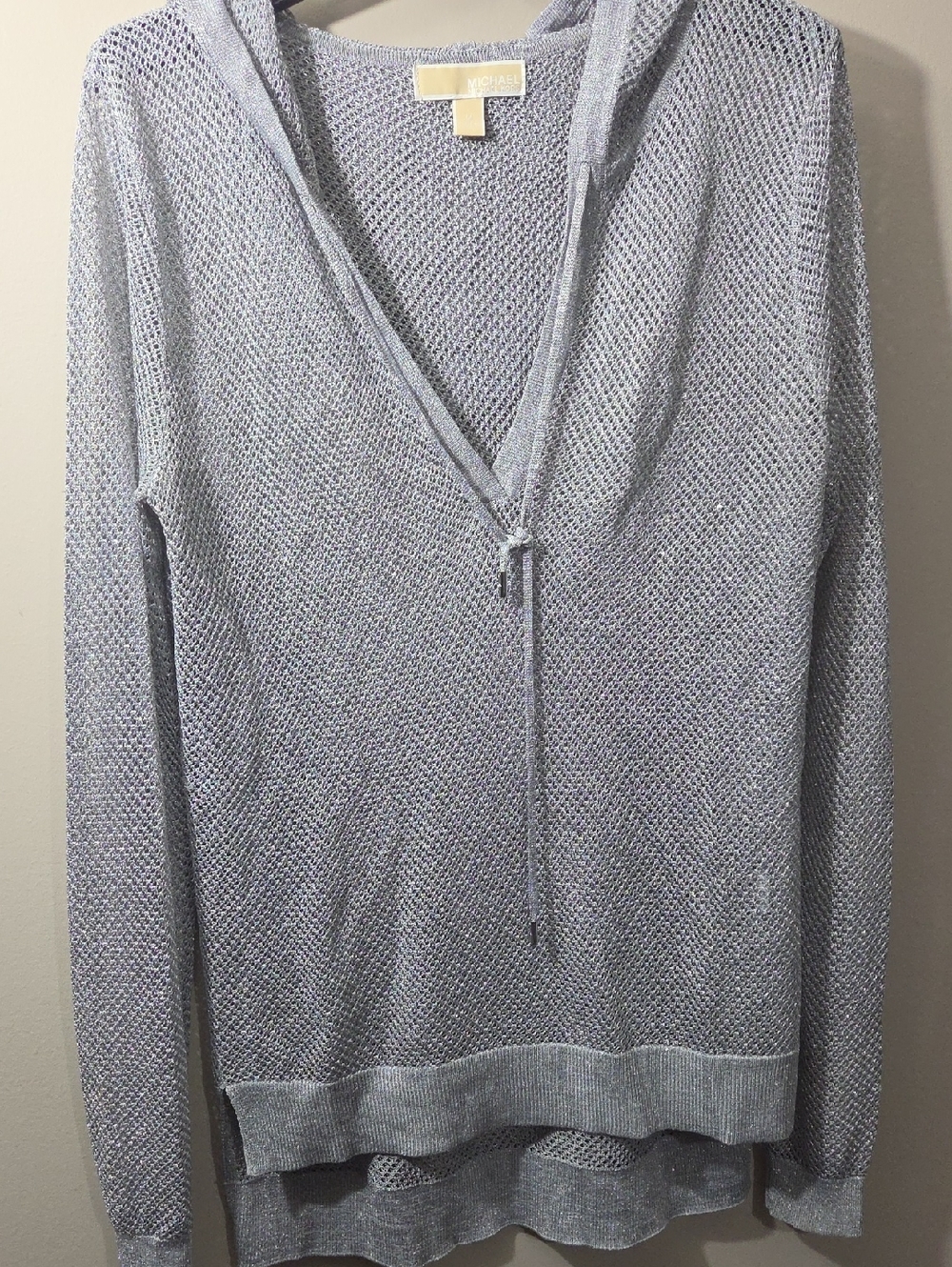 SILVER..MICHAEL Michael Kors Silver Knit Hooded Cover-Up See Thru